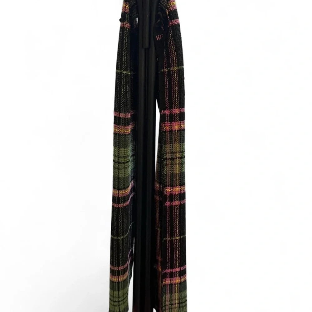 Vintage Y2K Max Mara Weekend Multicolor Plaid Intarsia Knit scarf black pink